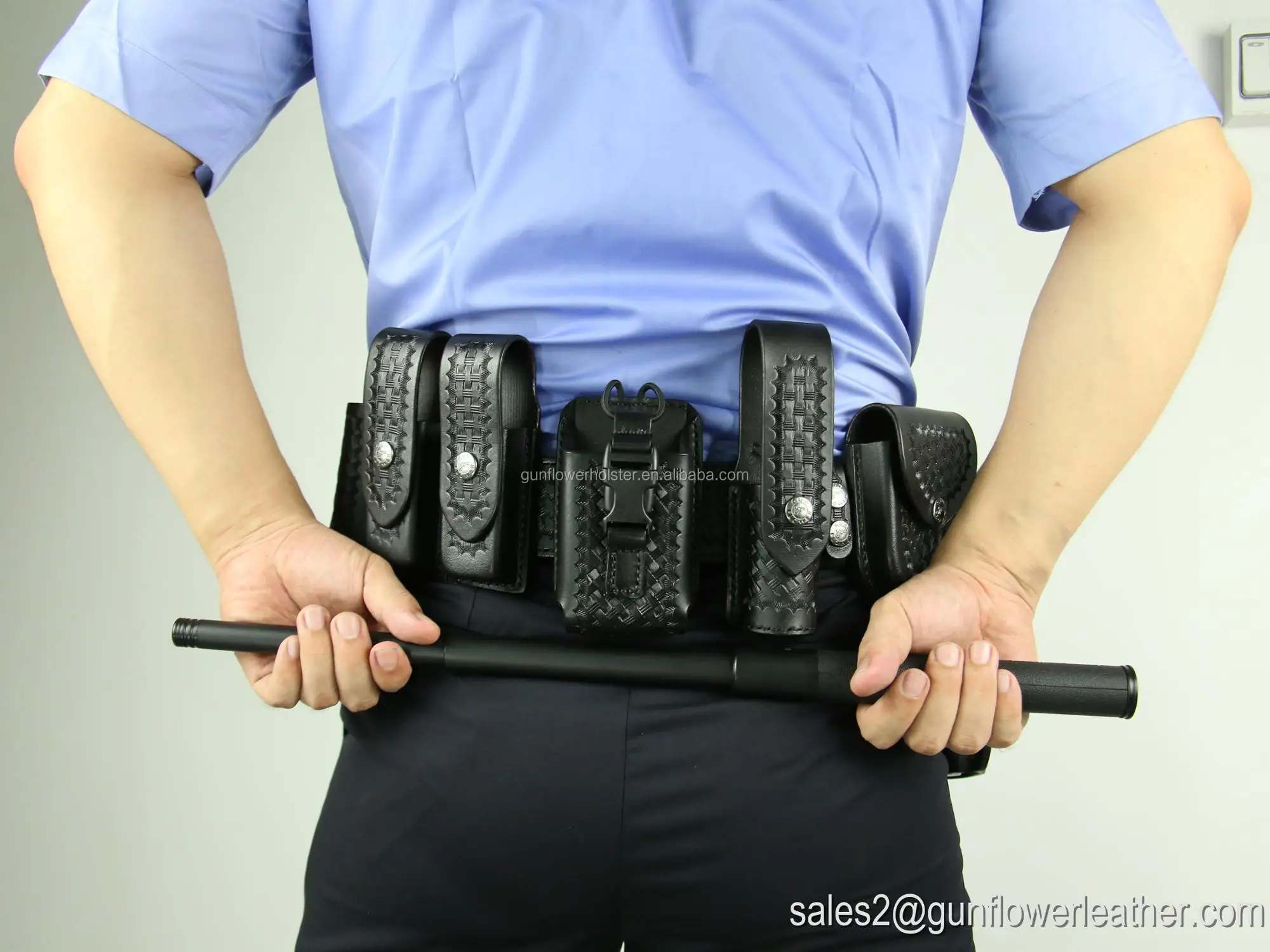 Basketweave Police Duty Belt Holster Accessories Leather Full Duty Rig