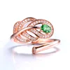 feather design adjustable ring mounting green garnet stone 925 silver jewelry pave clear cz