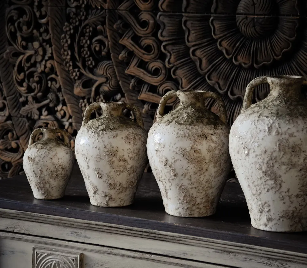 家居装饰破旧别致的老白釉古董大中国陶瓷罐带盖