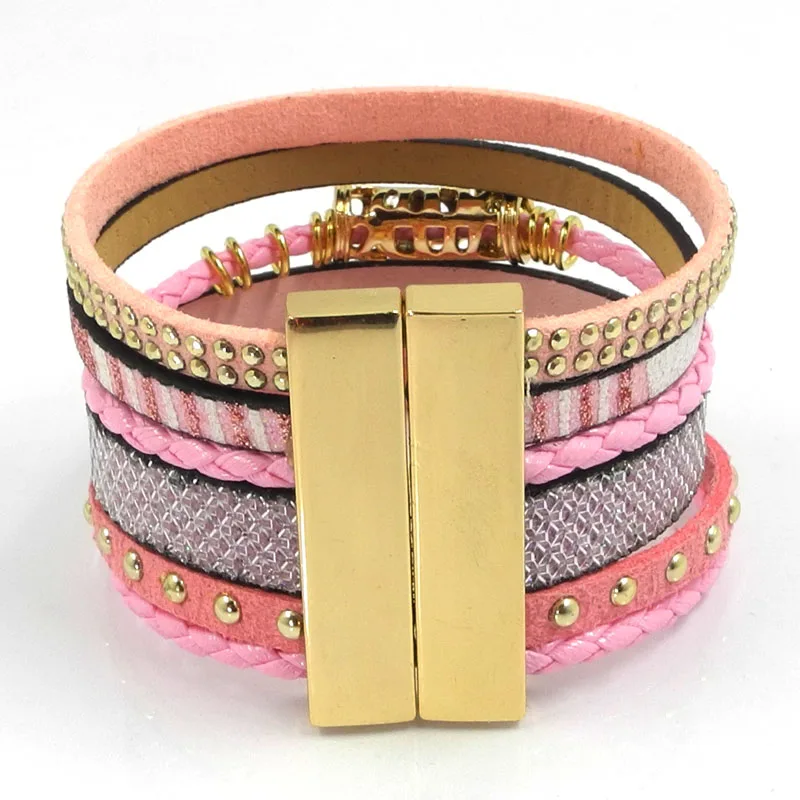 2016 summer pink leather bracelet Brazilian bracelet magnet buckle ...