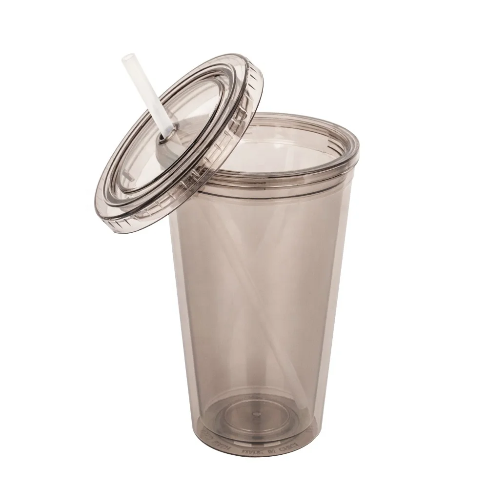 free custom logo plastic reusable double wall drinking straw cup
