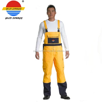 yellow denim overalls