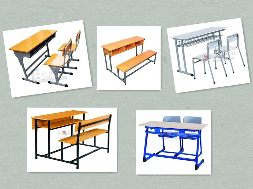 Hot Sale Used School Furniture Wooden Adjustable Trapezoid Student Desk