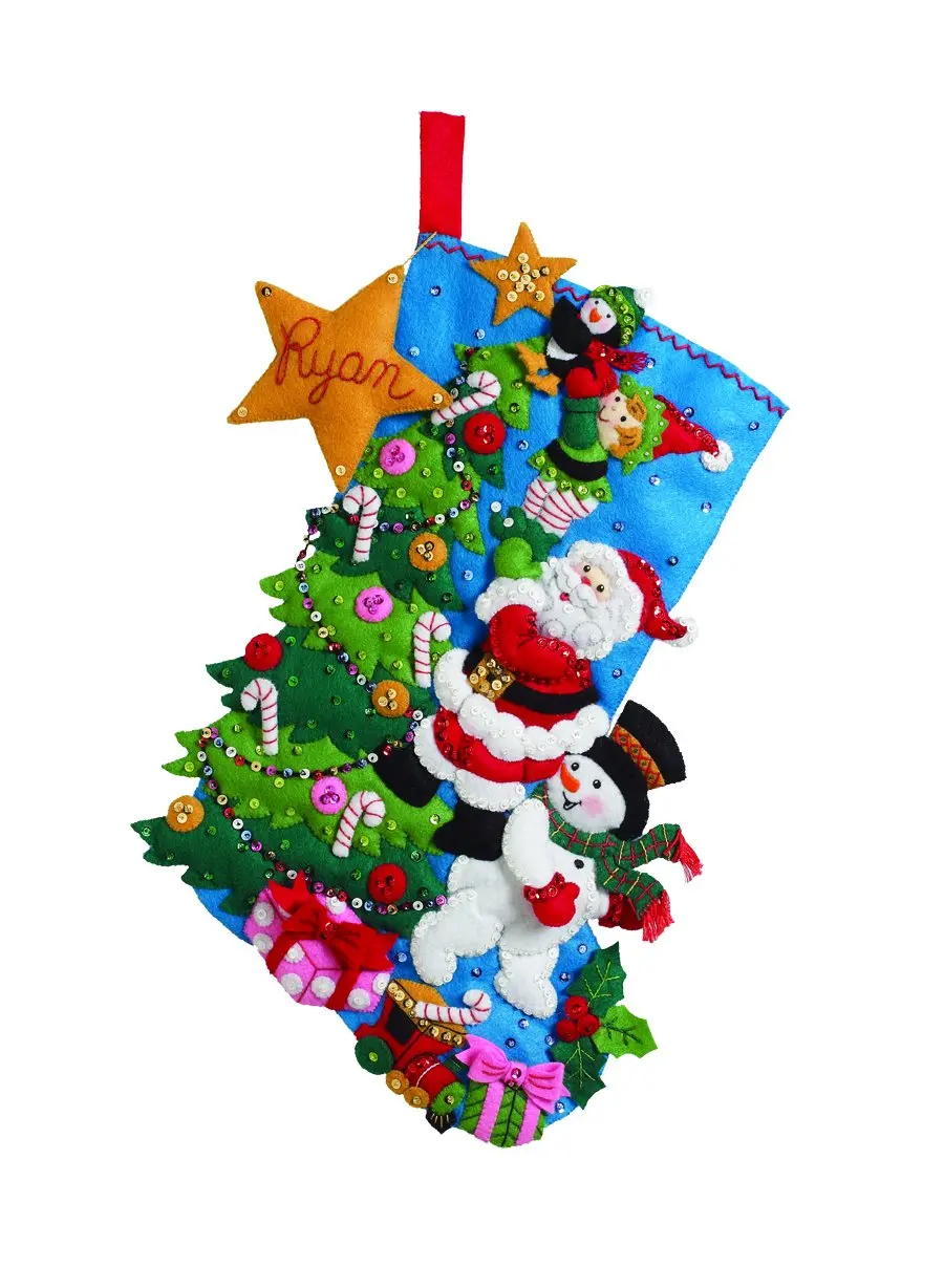 Bucilla 18-inch Christmas Stocking Felt Applique Kit 86451 Holiday Drive
