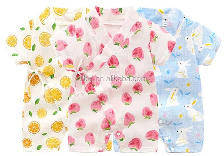 Kimono Short Sleeve Cotton Baby Rompers Bodysuit Wholesale Crossbody Strap Infant Onesie Baby