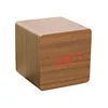 Long Battery Life Home Decor Bedside 2000mAh Rechargeable Cube Wooden LED Alarm Clock