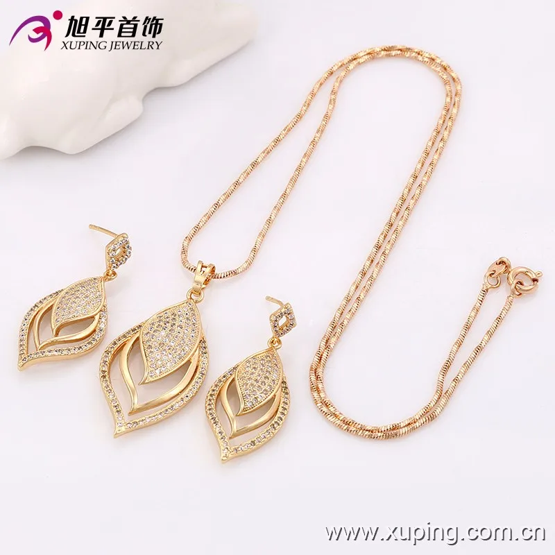 63558 Xuping hot sale Ladies fashion diamond leaf design gold jewelry set