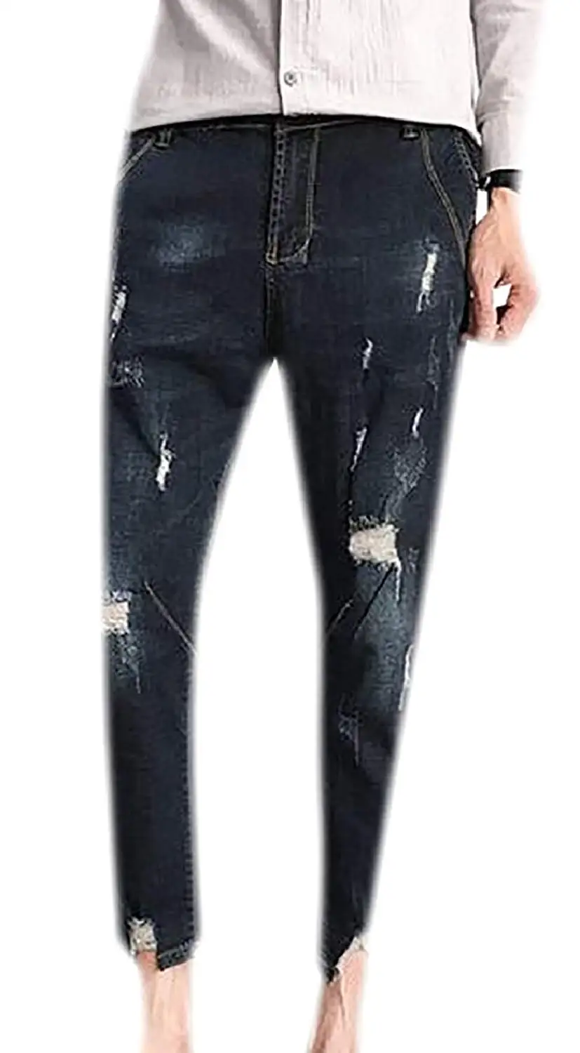LoveSky-Men Rugged Wear Cowboy Classic Fit Frayed Smart Harem Pant
