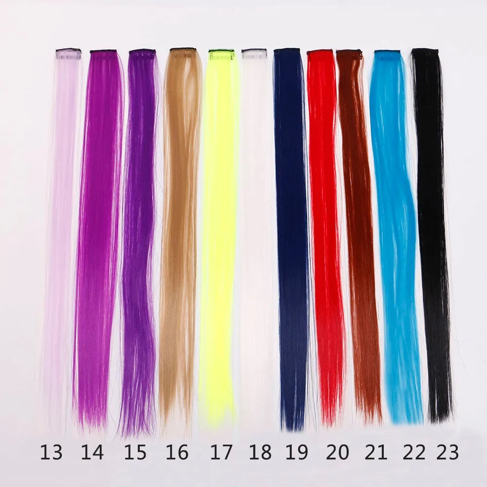 Highlight Single Clip In Hair Extension 20inch Colorful Straight Hair Clips In Synthetic Hai
