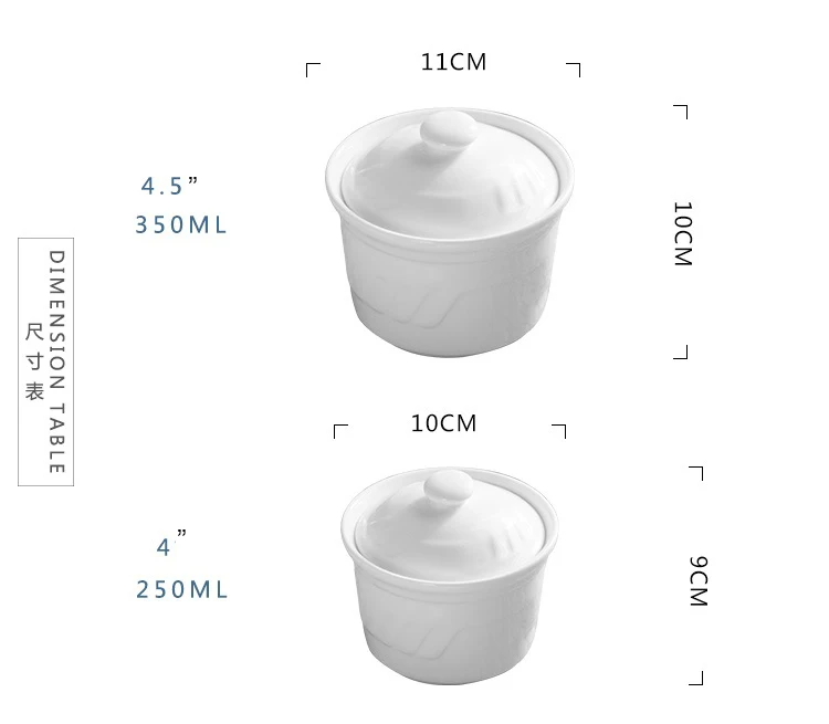 Chinese 4" 4.5" White Ceramic Soup Tureen Ladle