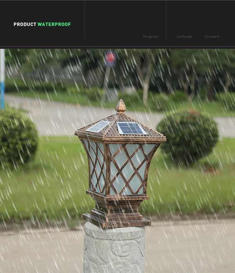 2W 3W Outdoor Aluminum Led Solar Pillar Light Within Lithium Battery Backup