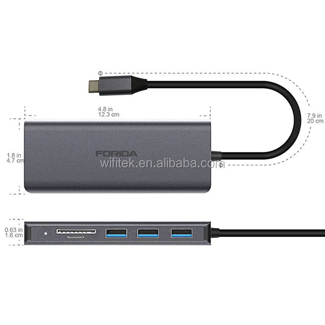 HYD-9849T-01 Aluminium alloy 7 in 1 USB3.1 Hub with RJ45 Adapter 2018 new item data transfer 2020 best seller usb 3.0 super - ANKUX.COM