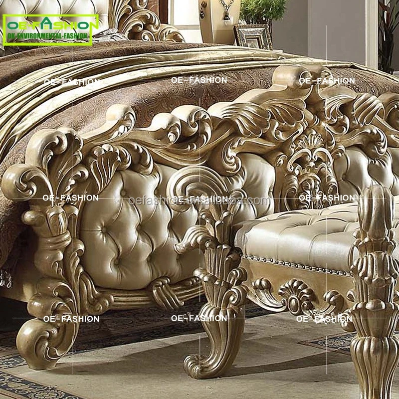Oe Fashion Luxury Wood Carving Italian Leather Queen Bed Frame Furnitureleather Bed Made In 