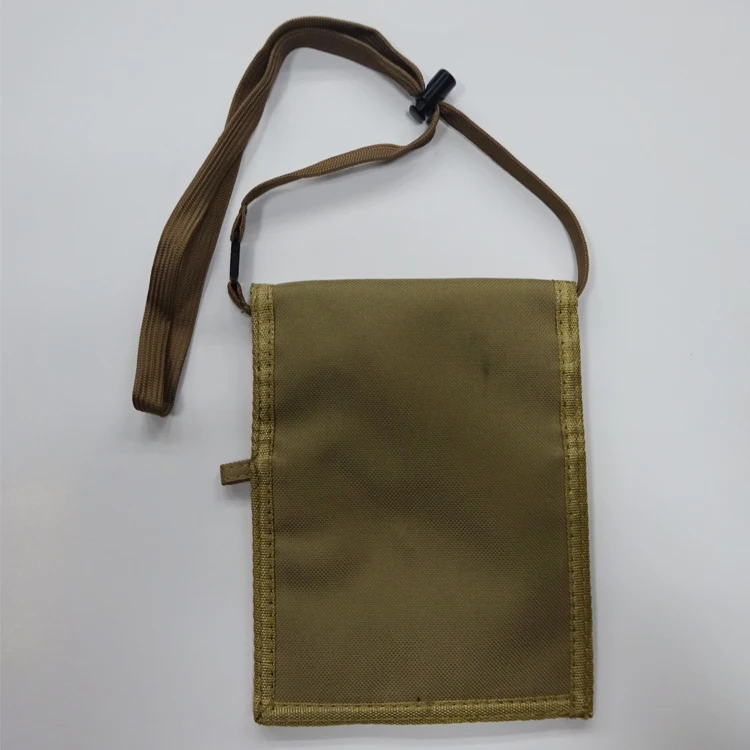 Double Zip 600D Nylon Olive Badge Holder Neck Wallet With Neck Cord