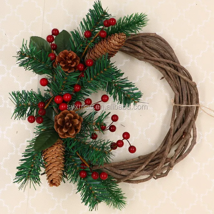 with white glitter  nature pine cone with white glitter with white metal bell 45cm out Dia pine wreath