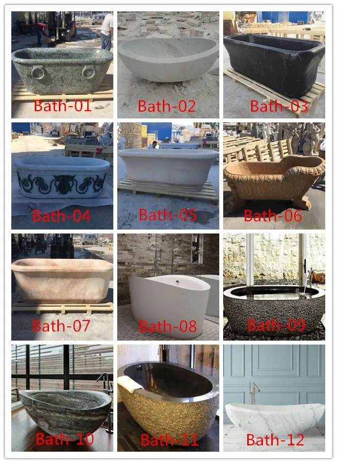 Bathroom Bathtubs Stone Freestanding Marble Carved Natural Home Black Marble Bathtub Soaking