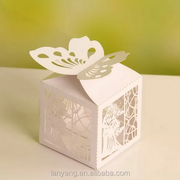 Pick 50 BUTTERFLY Wedding Bomboniere Favour Box LASER GLOSS WHITE PEARL SILVER 