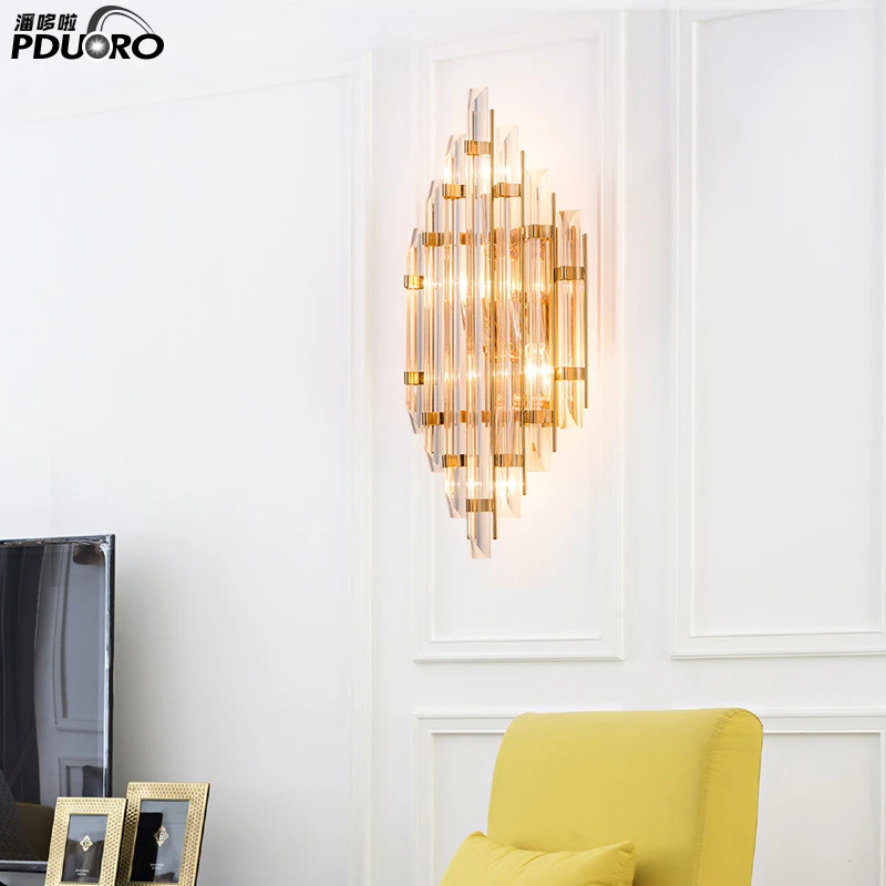 new designed modern Creative K9 crystal golden color electronic wall lamp