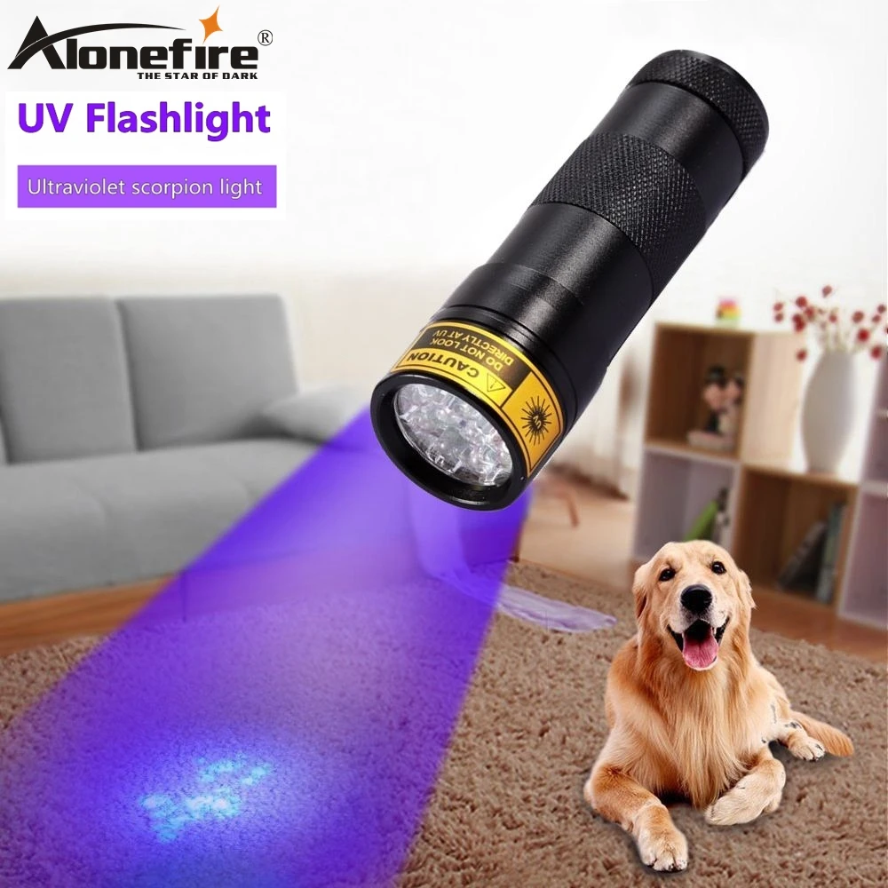 ALONEFIRE 12 Led 395nm Ultra violet flash light Cat Dog Pet urine Money Hotel UV Detector Mini flashlight Travel Lamp AA battery
