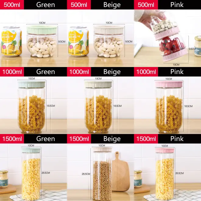 1L 34oz Empty Food Grade PET Plastic Containers Clear Sealed Round Stash Spice Jar with Lid for Kitchen Storage