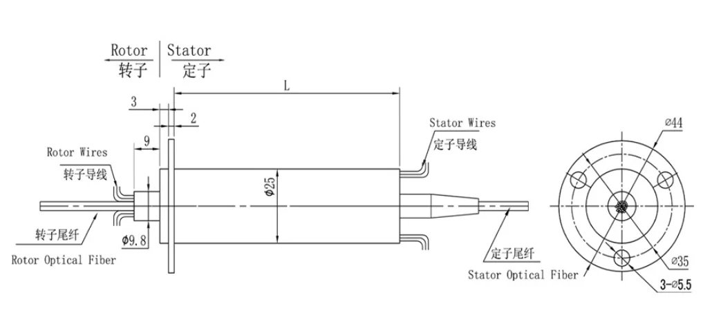 2 channels fiber optical rotary joint forj Electro Optical Slip Ring for encoder servo motor signal line