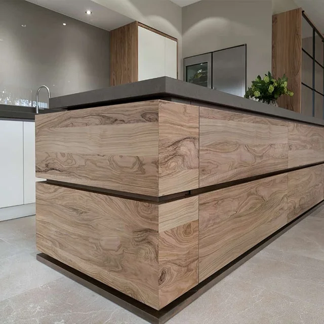 High End Contemporary Wood Veneer Kitchen Furniture Design 2019