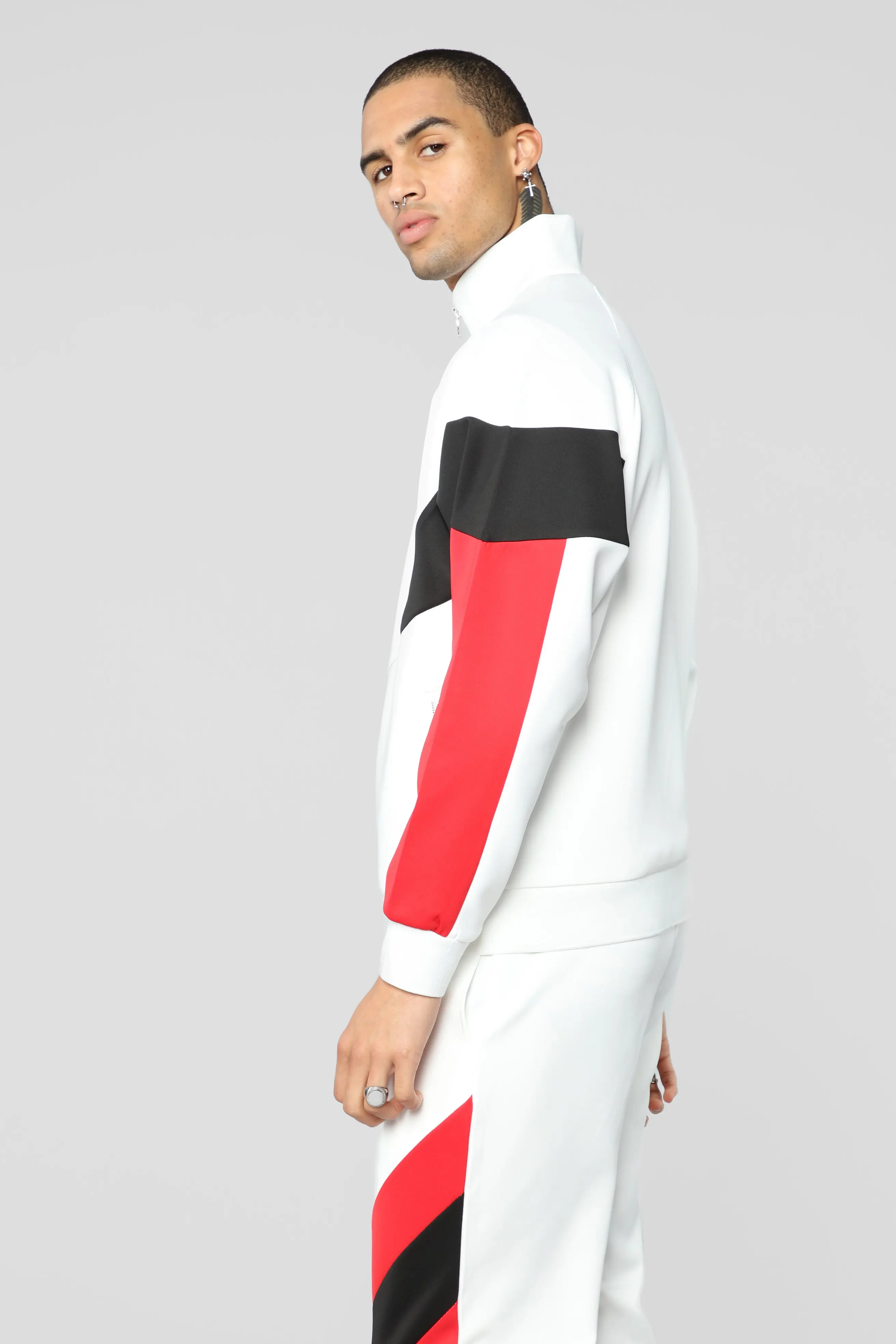 White Wavy Zipper Track Jacket Men Gym Wear Track Suits Set Sporting 2 ...