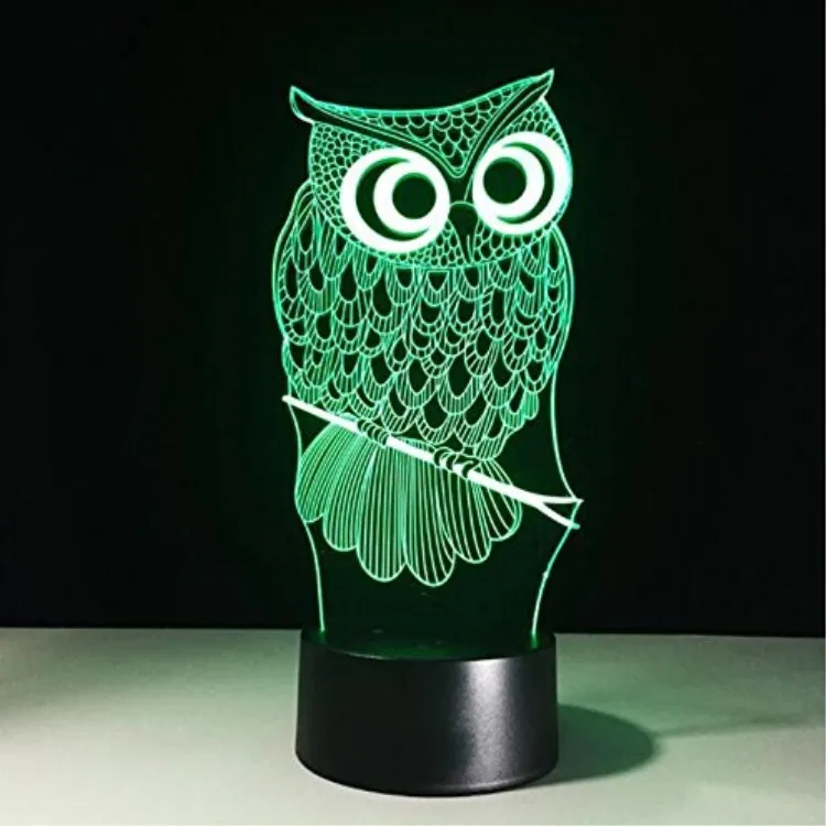 7 Colors Gradual Changing Owl 3D Illusion Night Light Birthday Gift Lamp 