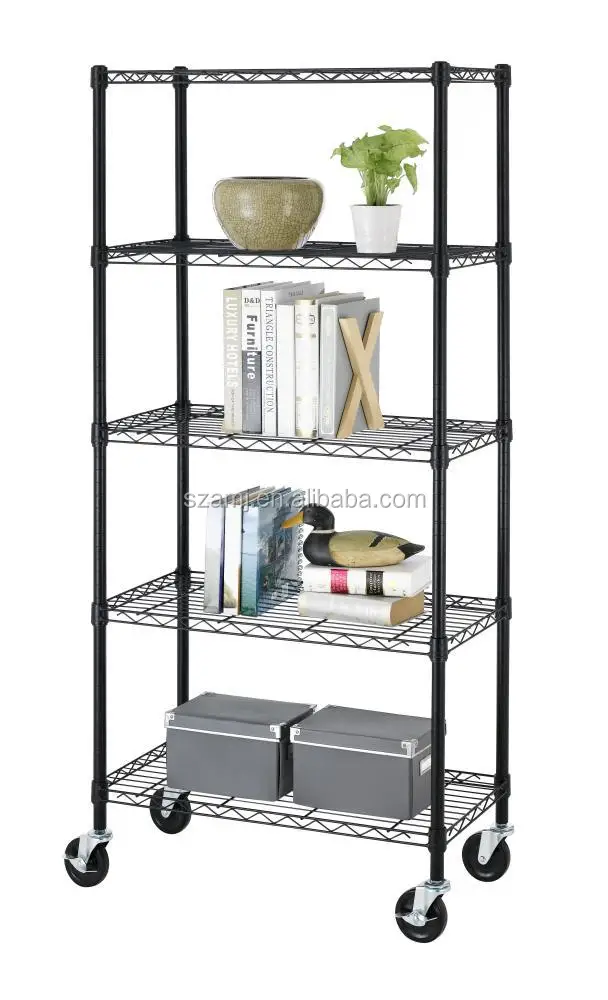 5 Shelf Black Steel Wire Shelving 30 By 14 By 60inch Storage Rack W