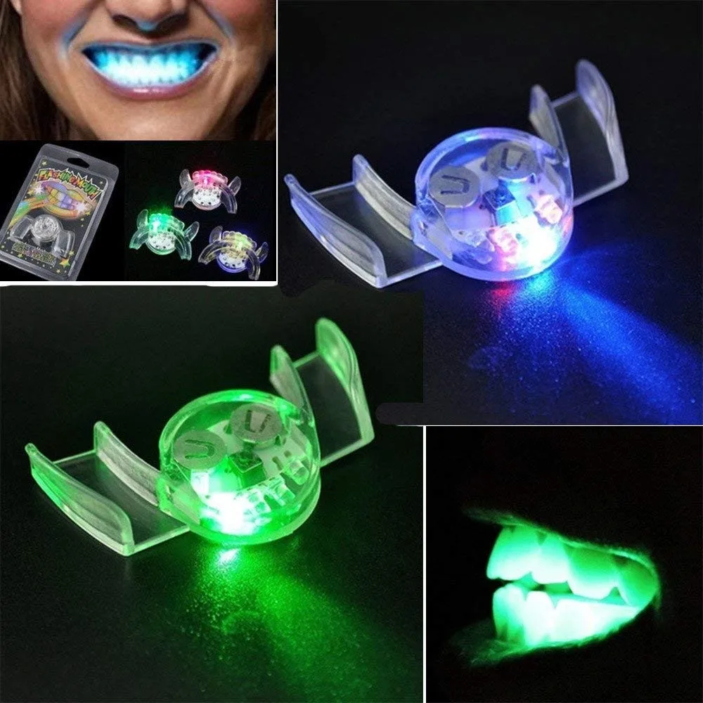 Flashing Led Light Up Mouthpieces,Teeth Makeup Cosplay Props Tricks Toy