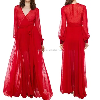 red chiffon dress long sleeve