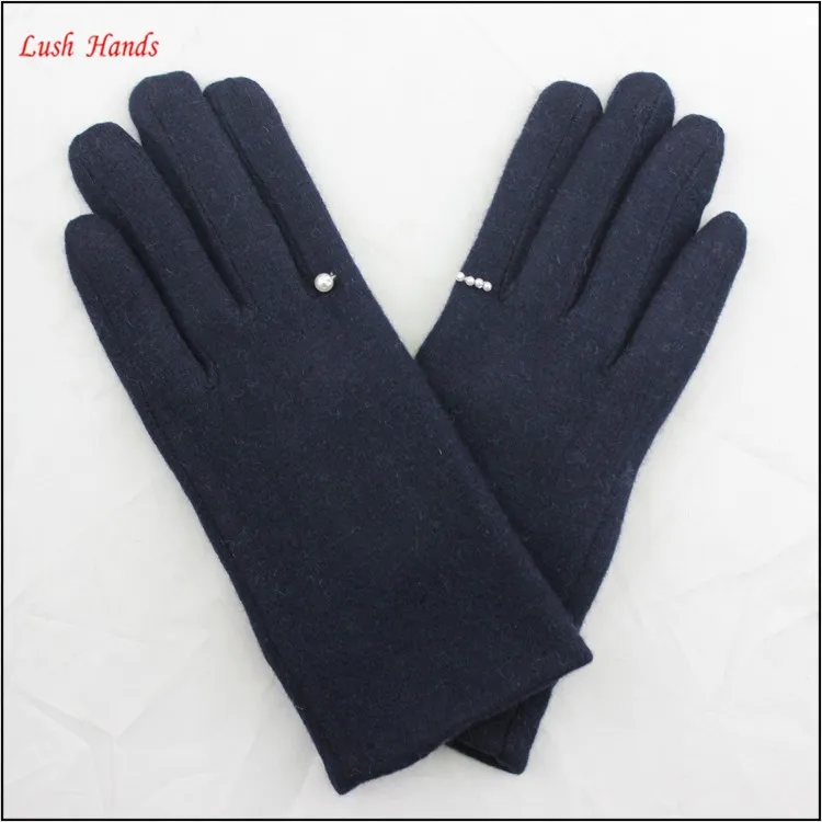 ladies navy woolen top gloves finger ring gloves