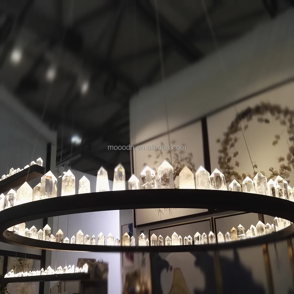 Modern Large Luxury Black Round Ring Natural Stone Crystal Rocks Modern Large Luxury Black Round Ring Natural Stone Crystal Rocks Chandelier For Hotel Lighting
