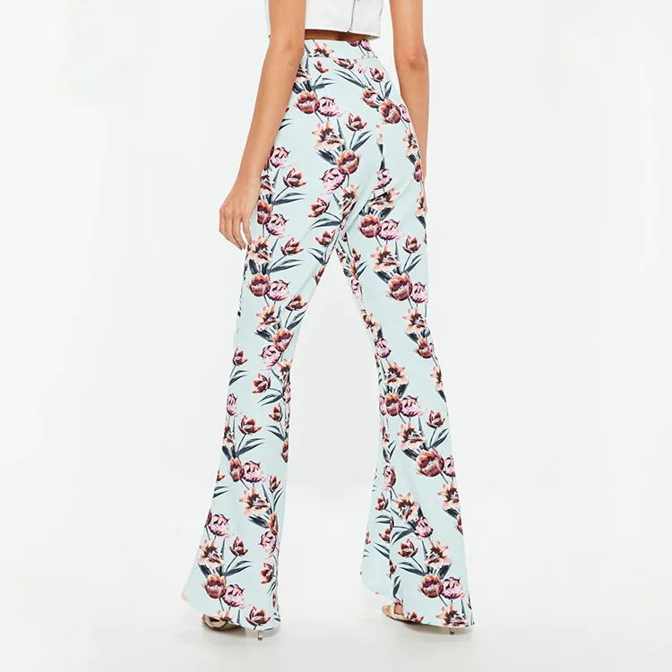 Guangzhou factory manufacturer ladies casual flare floral pants