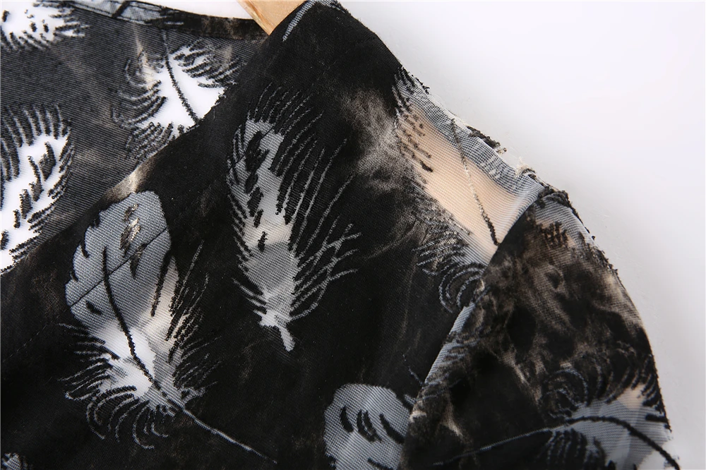 flocked embellished tunic dress