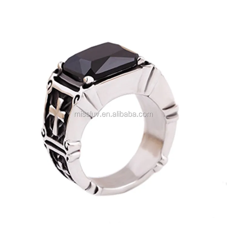 Men's Stainless Steel Gothic Antique Vintage Cross Shield Ring Antique Silver R6 