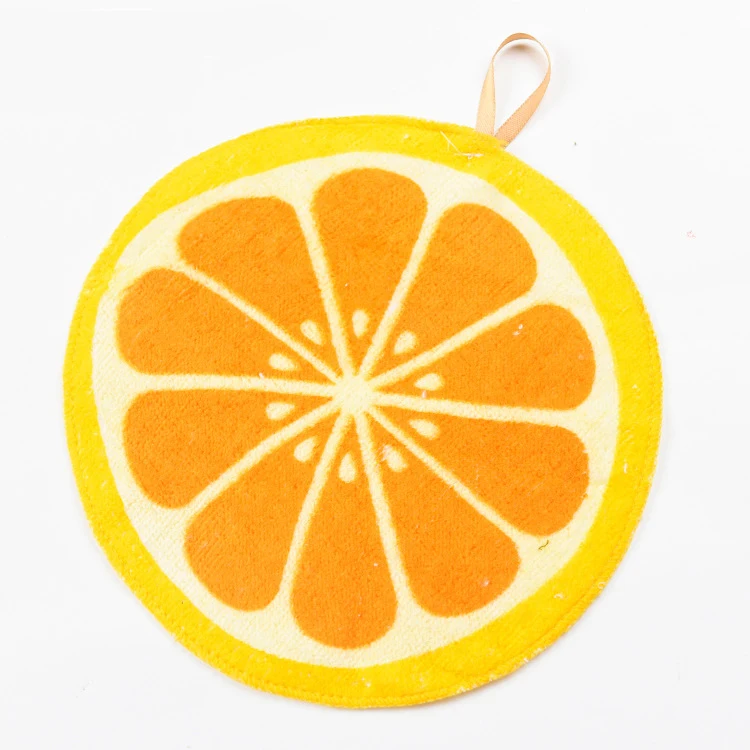 厂家直销超细纤维卡通水果图案便宜厨房吸水性圆形清洁毛巾