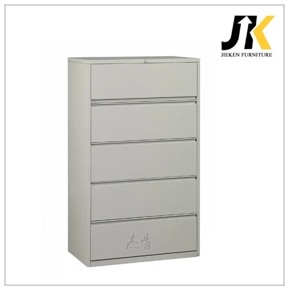 White Steel Large Vertical 5 Drawer Lateral File Cabinet With Lock