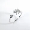 Adjustable pave setting zircon ring sterling silver leaf ring tail ring