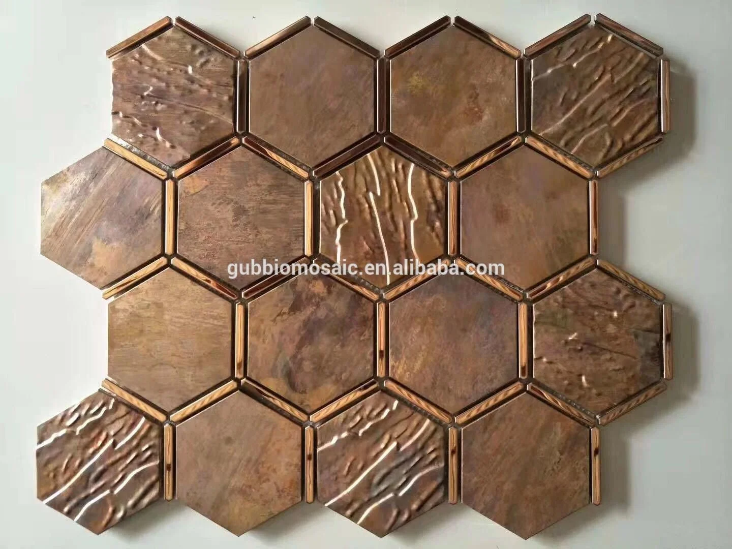 六角形薄膜玻璃马赛克,刷面雕刻表面铝合金马赛克瓷砖,混色马赛克瓷砖