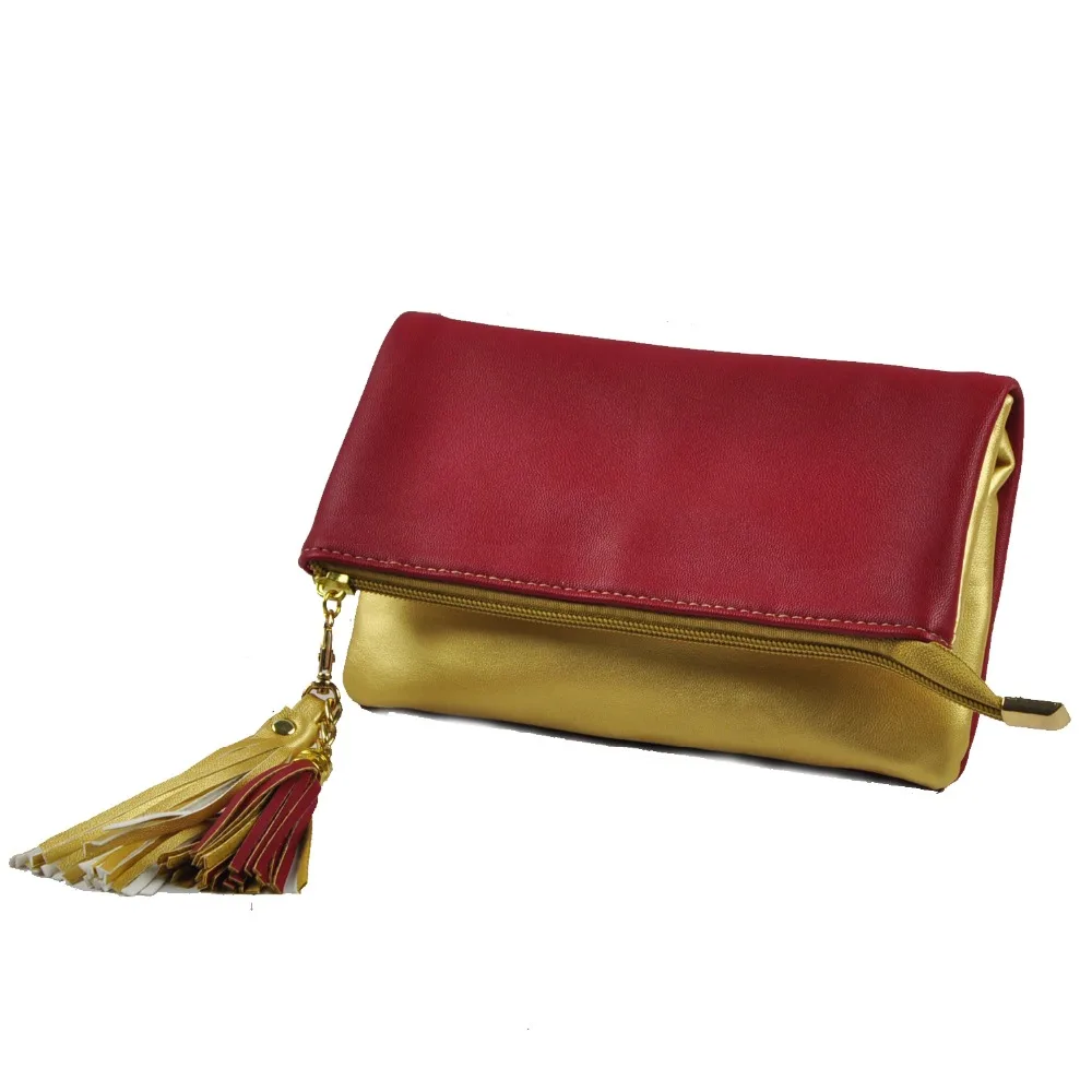 red leather clutch bag