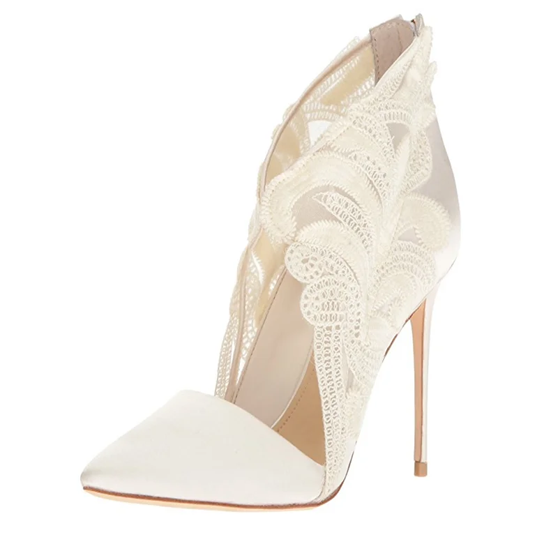 Manufacturer Custom Top Brand Women White Lace Mesh High Heels Bridal