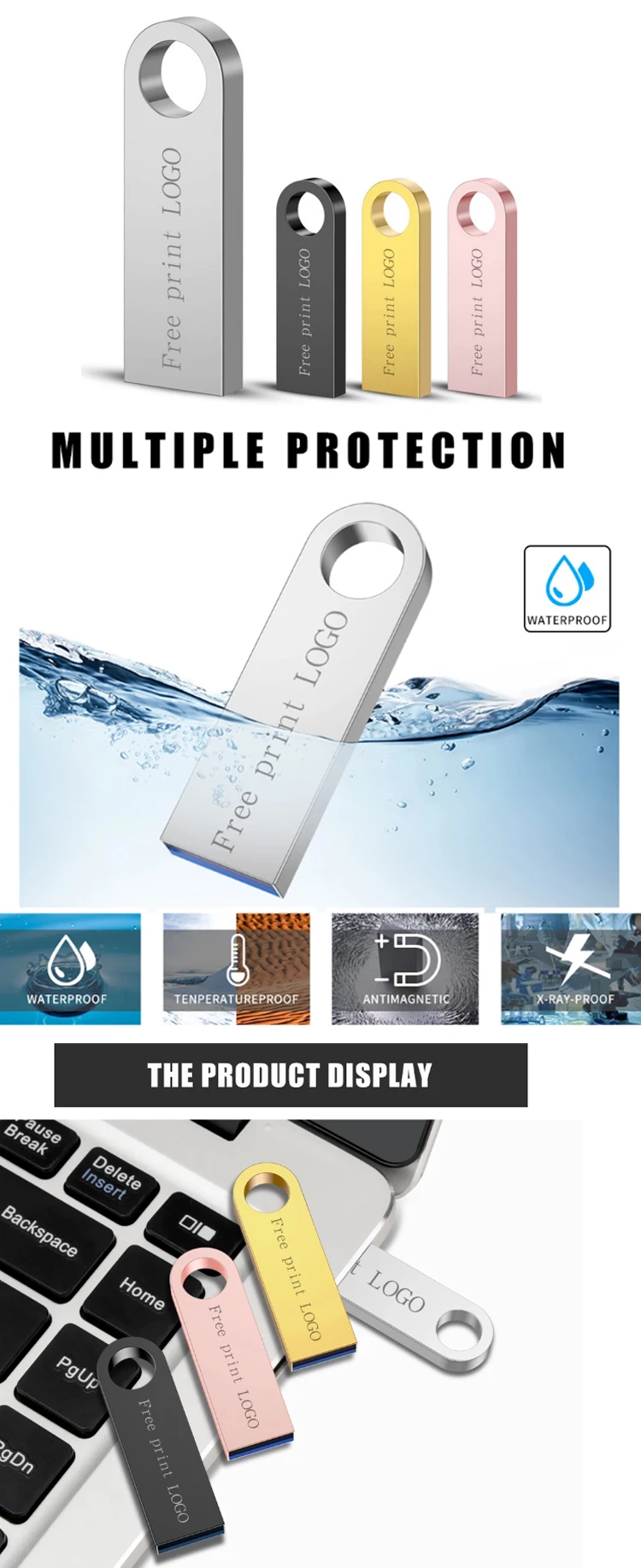 Custom usb flash drive 64GB 32GB 16GB 8GB 4GB pen drive USB2.0 3.0 pendrive waterproof metal disk memoria usb stick