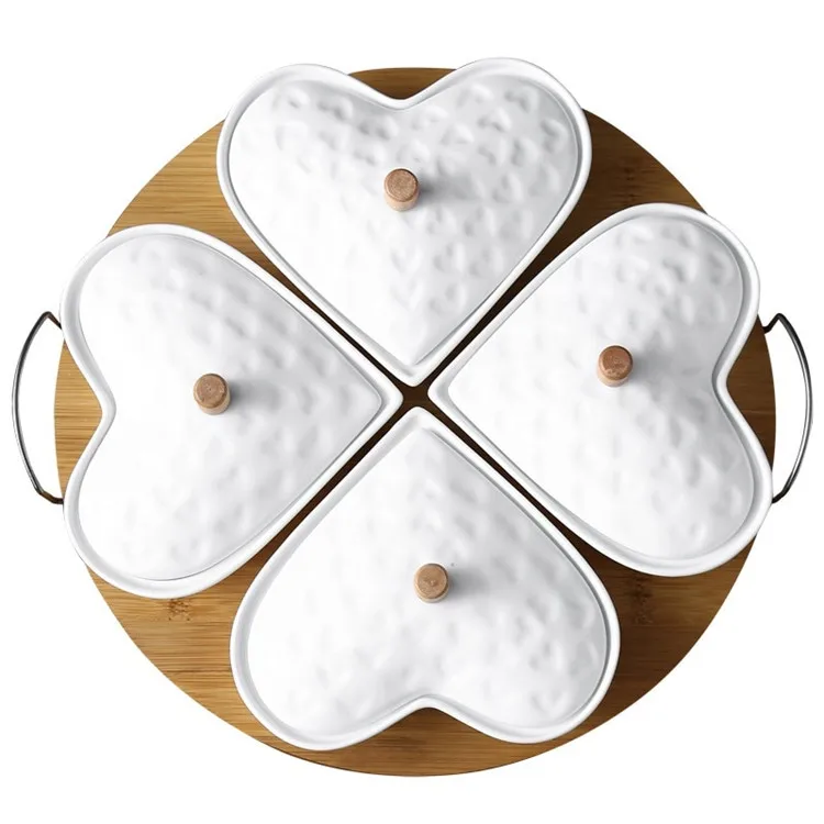 Table decorative heart shape elegance luxury snack candy plate with lid 