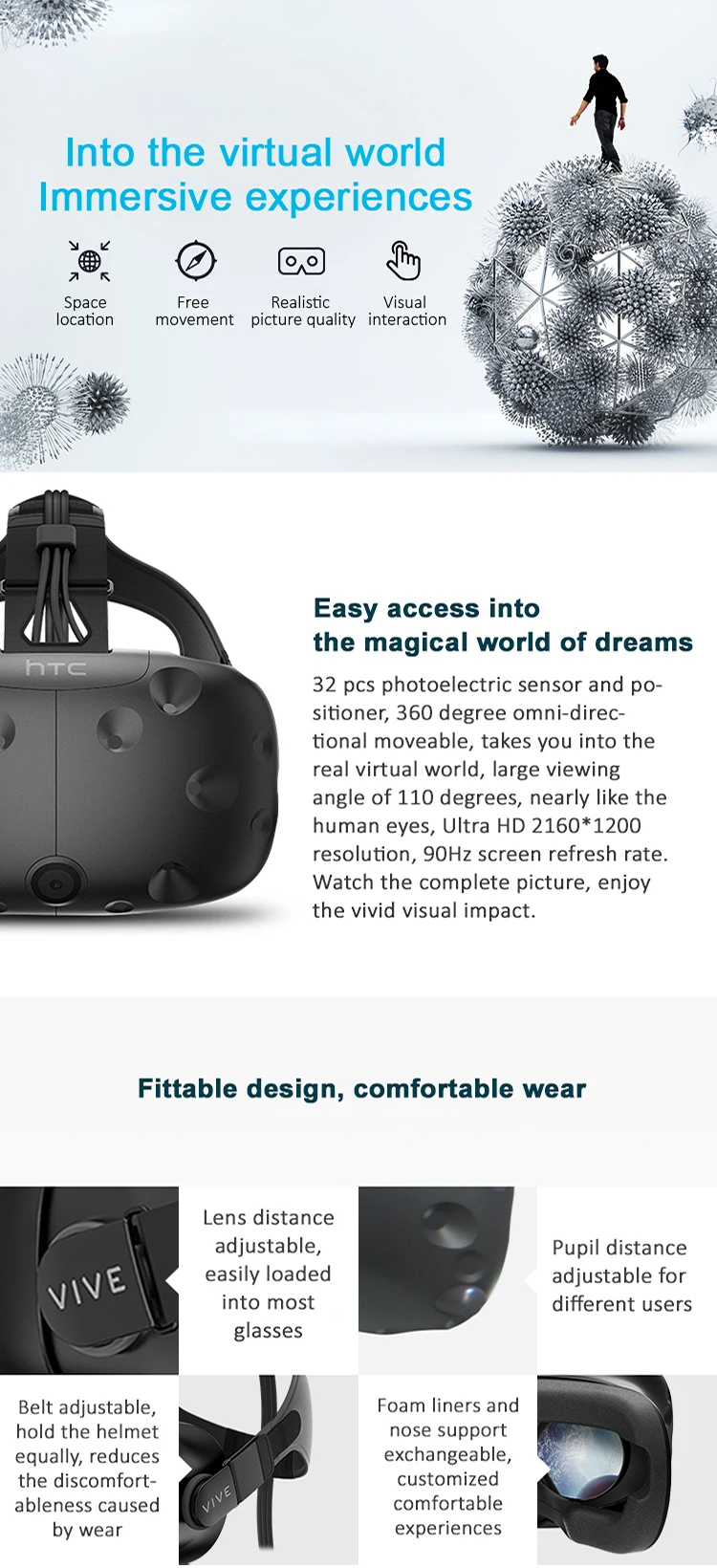 HTC vive Helmet 3D VR Glasses Virtual Reality Headset for gaming