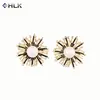New Arrival Mini Black Enamel Lines Texture Pearl Women Stud Earrings