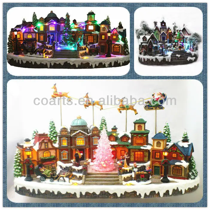 2022 Cheap Flying Reindeer Sleigh Musical Lemax Christmas Village Houses Scene With Led Light