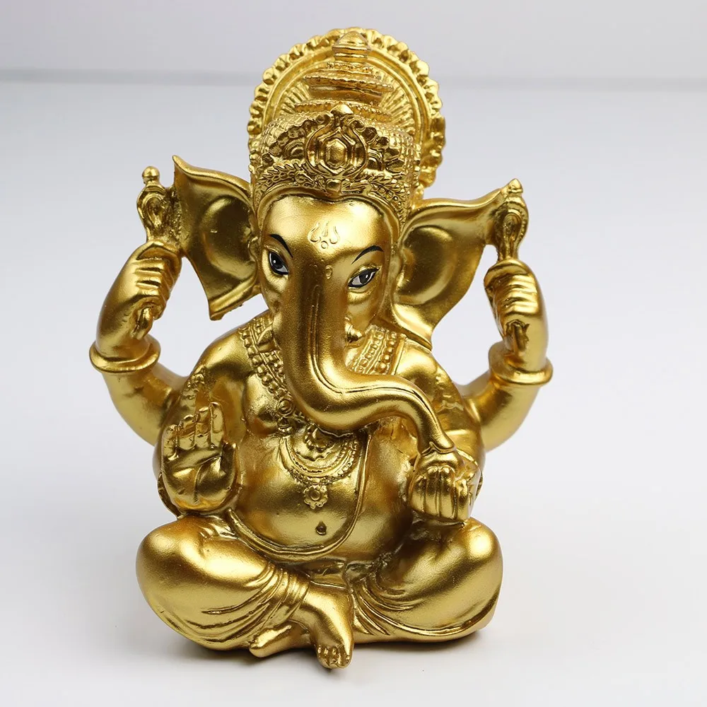 6 Inch High Hand Painting Poly Stone Gold Color Indian God