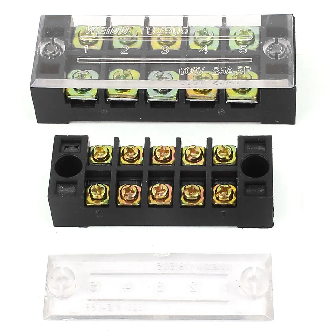 2Pcs 600V 15A/25A Dual Row 5 Position Barrier Terminal Strip Block Set