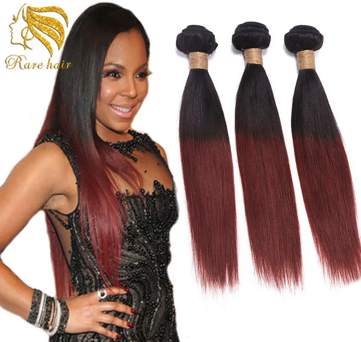 Lsy Sew In Human Hair Weave Ombre Color Dark Wine Color 99j